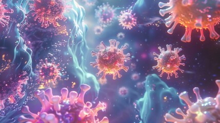 A computer graphic representation of the coronavirus under a microscope.