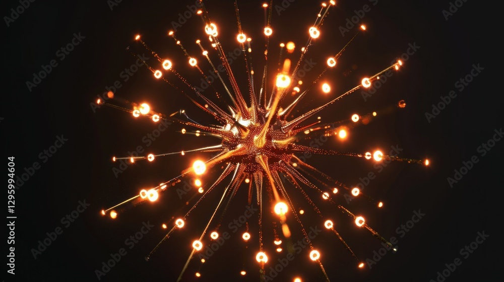 Poster a digital 3d rendering of a virus molecule with glowing particles.