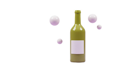 Isolated Minimalist Wine Bottle with Floating Spheres