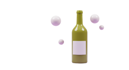 Isolated Minimalist Wine Bottle with Floating Spheres