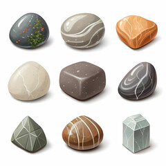 isolated and realistic stone transparent icon set