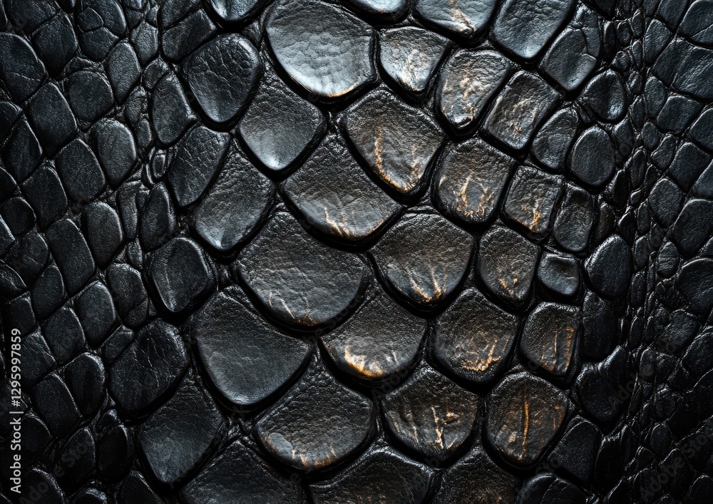 Poster close-up view of exquisite black snake skin texture highlighting scales and natural patterns for tex