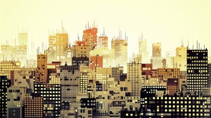 A nostalgic retro computer graphic of a pixelated cityscape.