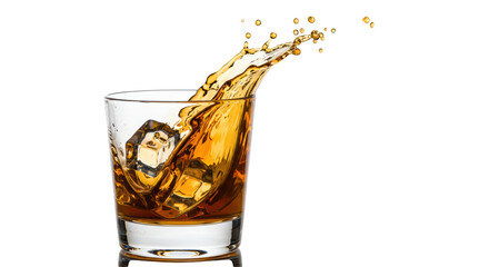 Isolated Whiskey splash with ice cubes