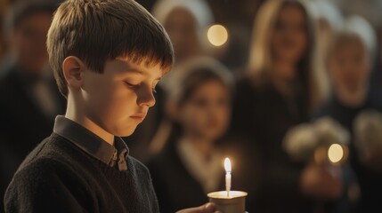 kids holding candles. The concept of prayer and irreversible farewell, attending a funeral ceremony
