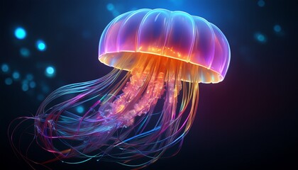 A hyper-detailed shot of a glowing jellyfish’s translucent body, capturing the flowing, ethereal movements and delicate textures of the creature.