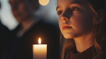 kids holding candles. The concept of prayer and irreversible farewell, attending a funeral ceremony