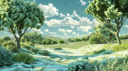Obraz premium A detailed digital illustration of a landscape designed on a computer.