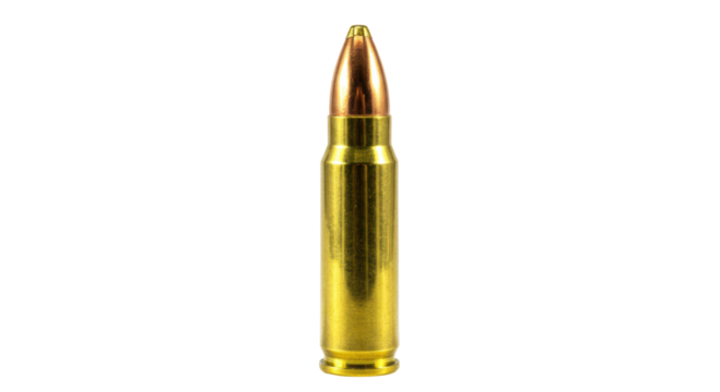 Isolated Close-up of Brass Rifle Bullet