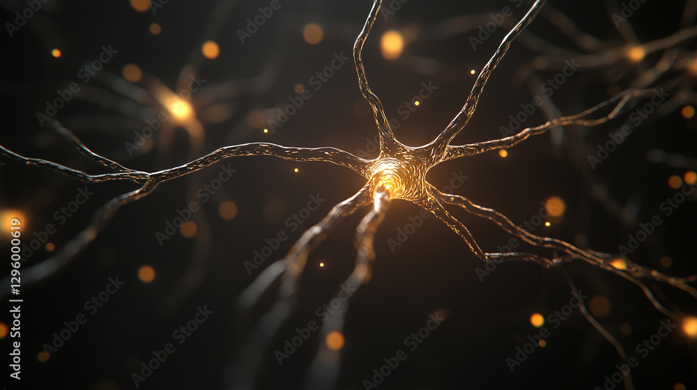 Aufkleber close-up view of illuminated nerve cells firing electrical signals across the brainâs neural netwo