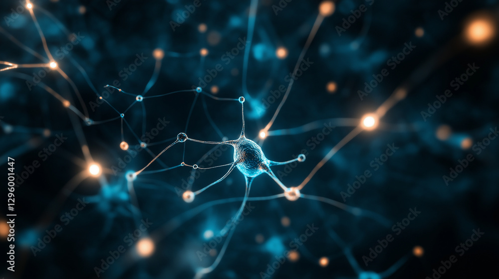 Poster bright, pulsating neurons fire signals across the brainâs intricate network, representing human in
