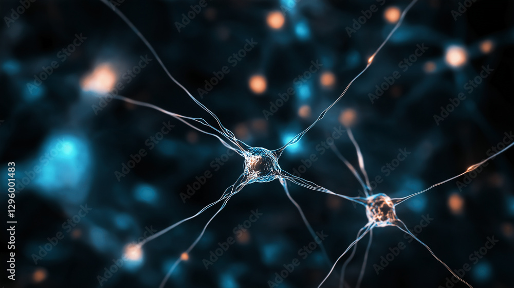 Poster bright, pulsating neurons fire signals across the brainâs intricate network, representing human in