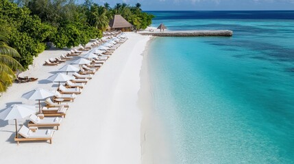 Fototapeta premium Tropical beach relaxation maldives resort photography serene environment aerial view vacation bliss