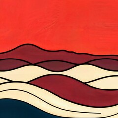 Curved horizon lines bending into wavy stacks with dotted accents 