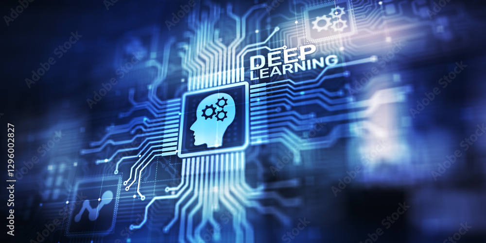Poster deep machine learning artificial intelligence ai technology concept on virtual screen.