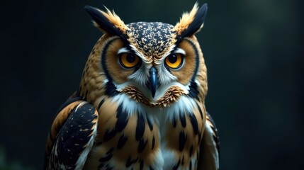 Obraz premium Majestic Owl Portrait A Striking Image of a Wild Bird with Intense Gaze and Unique Plumage