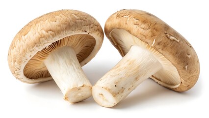 Fototapeta premium Close-Up of Two Beige Mushrooms on White Background – Fresh & Natural