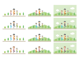 四季の自然の中でヨガのポーズをする人　健康　運動