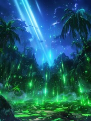 Obraz premium Magical Night Forest Rain