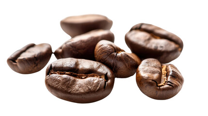 Obraz premium Roasted coffee beans showing texture and cracks on transparent background