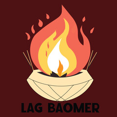 Lag BaOmer Bonfire Illustration - Jewish Holiday Celebration