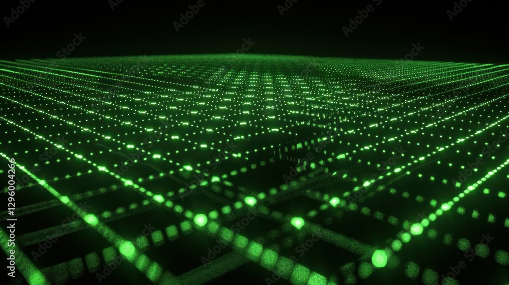 Poster a glowing digital computer graphic of a matrix-style design.