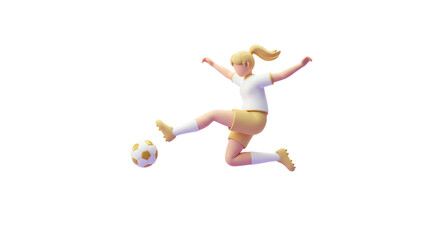 Isolated Cartoon Woman Kicking a Soccer Ball Mid-Air