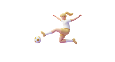 Isolated Cartoon Woman Kicking a Soccer Ball Mid-Air