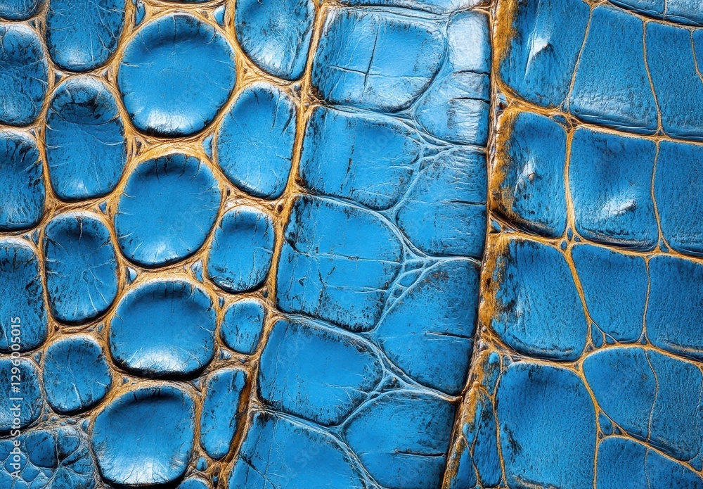 Poster close-up view of textured blue leather with distinct patterns and unique colors showcasing natural v