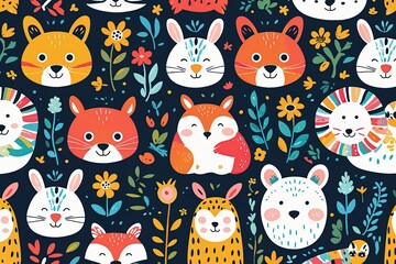 Whimsical Animal Patterns: Playful Seamless Designs in Vibrant Colors