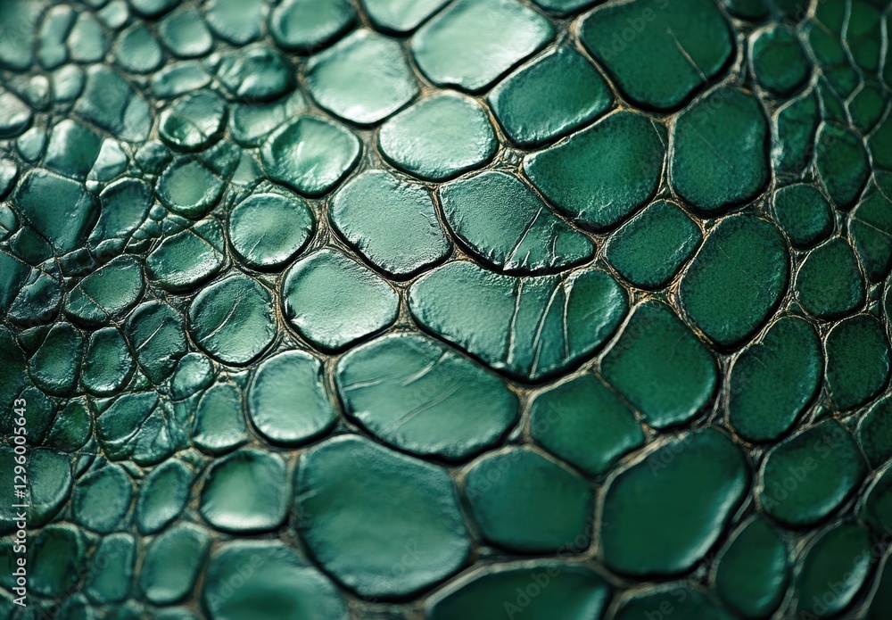 Poster close-up view of textured green leather with crocodile patterns highlighting unique details and natu