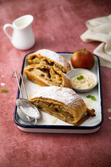 Homemade apple strudel with raisins