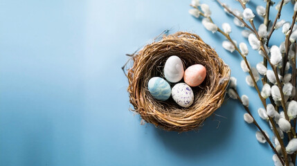 Obraz premium Springtime Quail Eggs in a Wicker Nest 