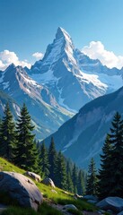 Fototapeta premium Postcard featuring a majestic mountain range, elevation, terrain, outdoors