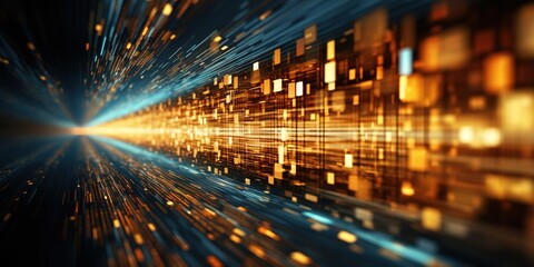 Obraz premium Abstract representation of digital technology and data flow in a futuristic setting with glowing circuits 