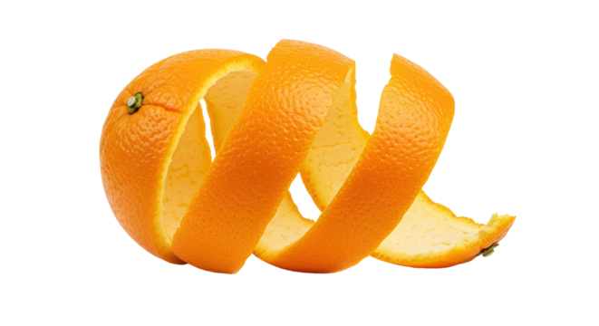 Isolated Orange Peel Spiral Around the Fruit