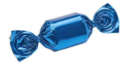 Isolated Glossy Blue Candy Wrapped in Foil