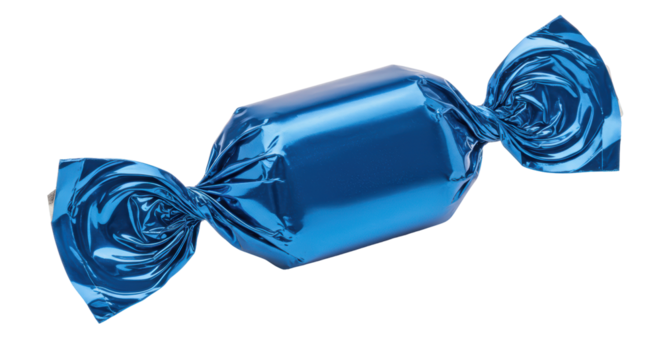 Isolated Glossy Blue Candy Wrapped in Foil
