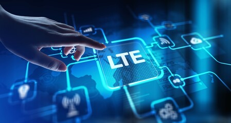 LTE Long-Term Evolution for High-Speed Mobile Connectivity, projection on a virtual screen, Business and Technology Concept.
