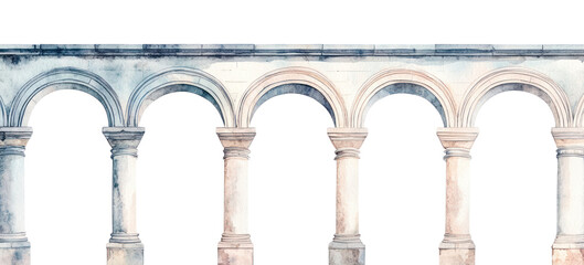 Fototapeta premium PNG Roman aqueduct arches architecture illustration watercolor.