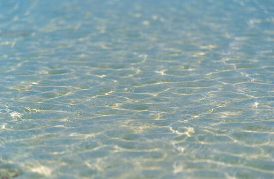 Wave close up with reflection of sunlight and rippled on the ocean water surface, Abstract blur wave on the sea, clear water close-up with Colorful Background and copy space.