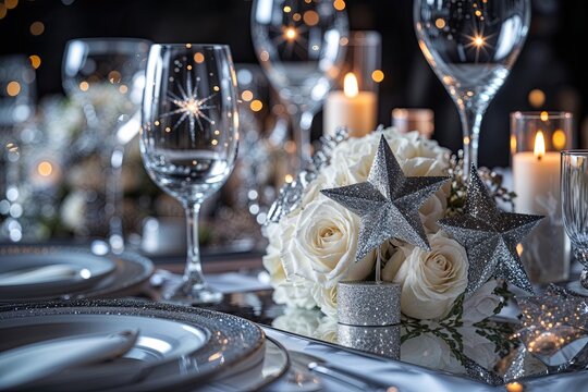 Silver Elegance with Sparkly Stars for a Magical Night Celebration