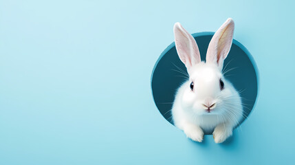 Fototapeta premium Blue-Toned Illustration of Rabbit Looking Through Hole