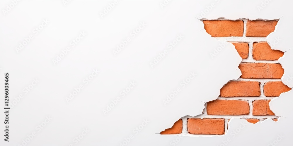 Poster a broken wall reveals a section of red brick, contrasting with a smooth white surface, creating a vi