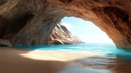 Fototapeta premium Breathtaking ocean view from a cave coastal beach scenic photography sunny day natural landscape tranquil environment
