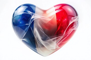 3D Heart with French Flag Double Exposure - Patriotic Love Stock Photo