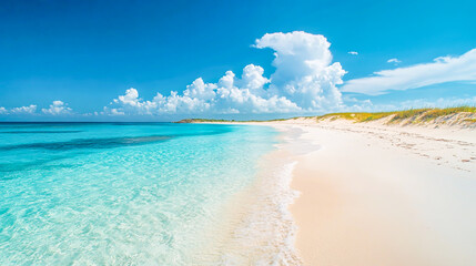 The beach exudes an enchanting and untouched allure, offering a breathtaking panorama of soft, ivory-white sands that feel almost ethereal to the touch.