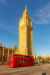 Double-decker bus and Big Ben tower in London, UK