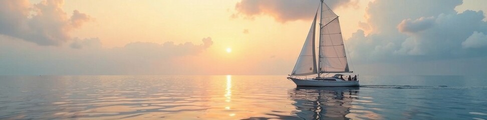 Fototapeta premium Sailboat sailing through calm waters, water, calm, boat