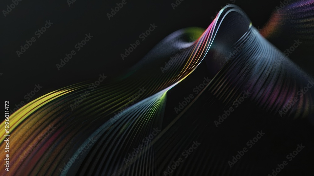 Poster colorful neon light trails on a dark background. abstract artwork of curve line with wave shape with